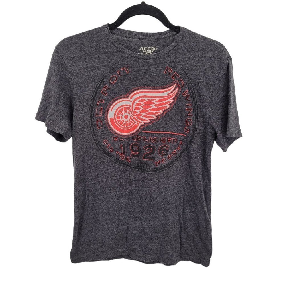 Old time hockey women small gray detroit red wings print short sleeve shirt